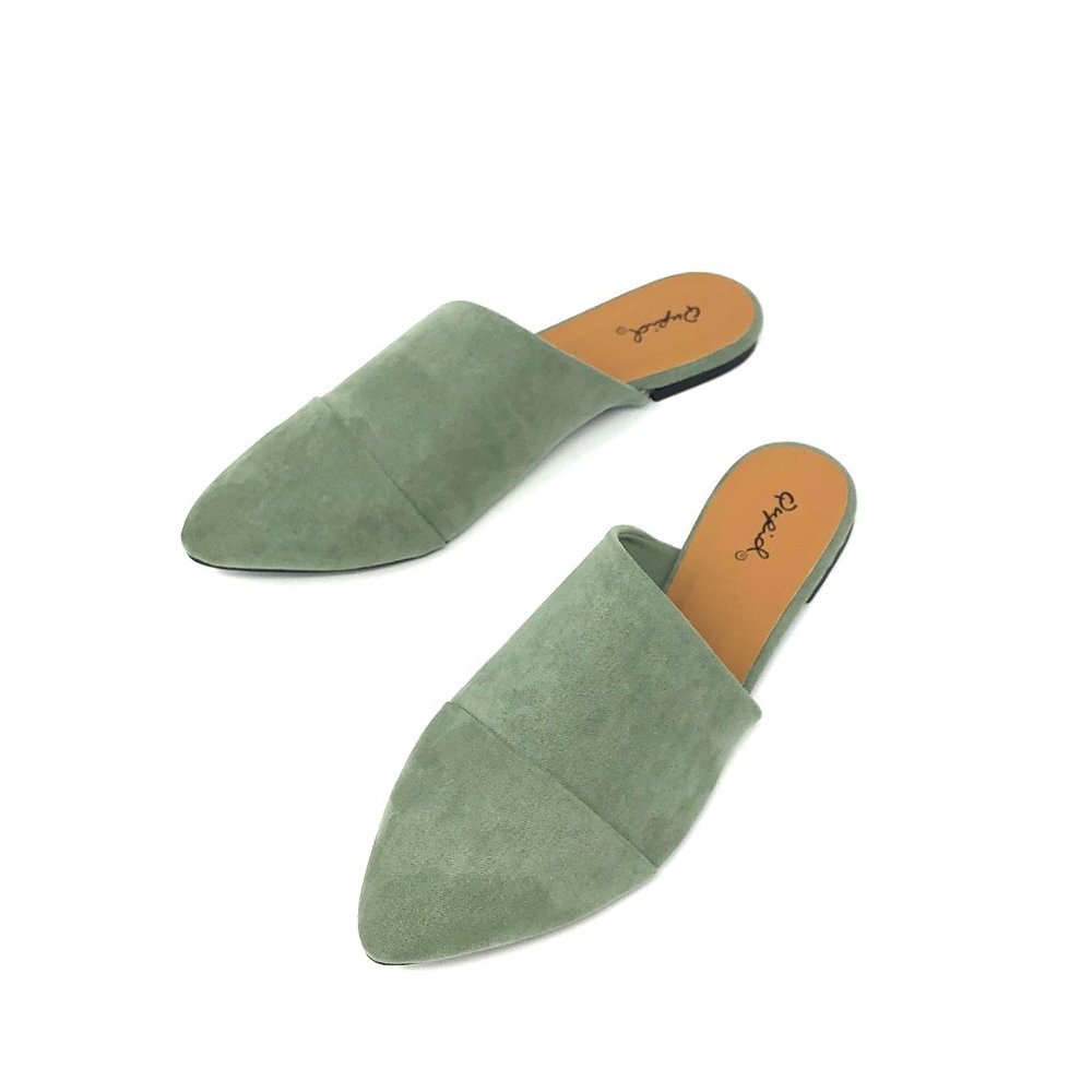 Aloe Green Vegan Suede Mule Flats - Picture 2 of 7
